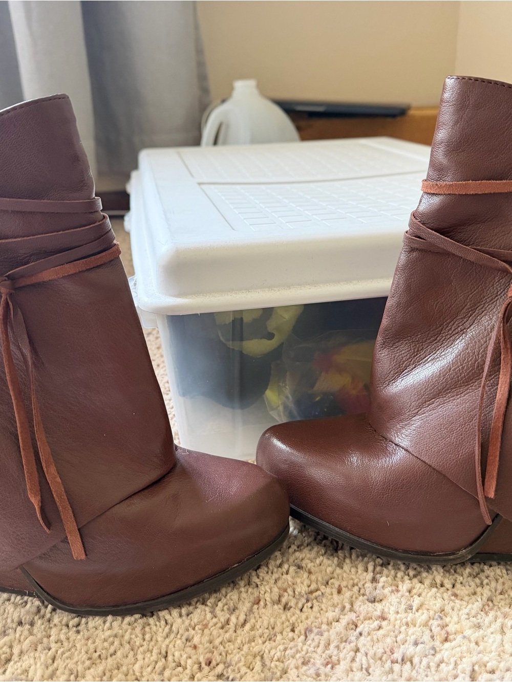 BCBGeneration Brown Leather Wrap Ankle Boots